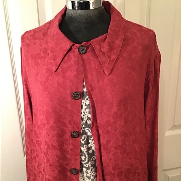 Vintage  CP Shades berry red button down blouse - Picture 1 of 8